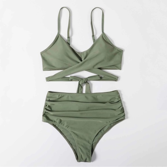 Women Cross Wrap Halter Bikini Set High Waisted Push Up Two Piece Swimsuits L - Picture 1 of 5